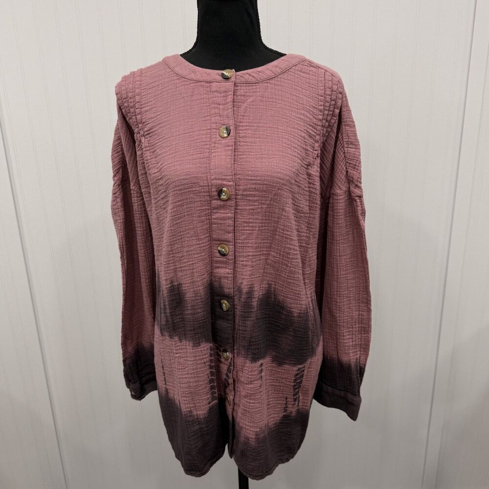 Pure Jill J. Jill Women's Large Pink Ombre Gauzy 100% Cotton Top Coastal Boho
